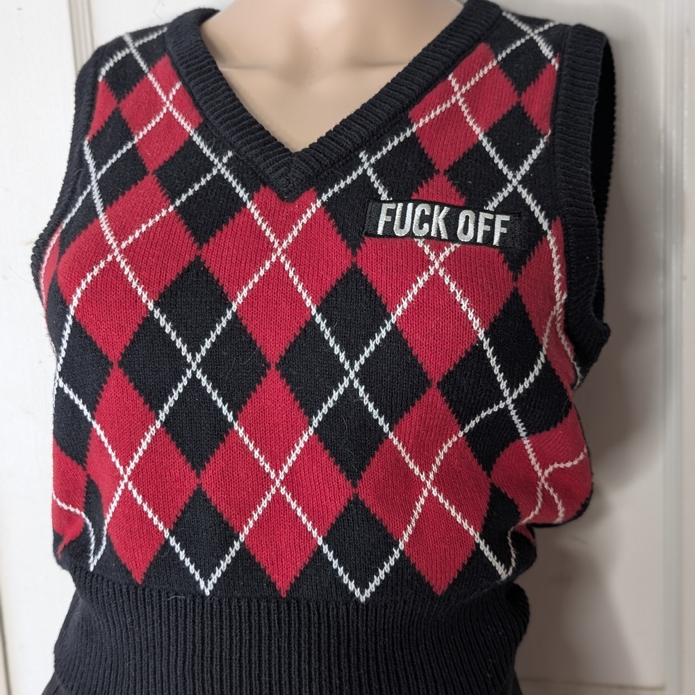 Body Rage Cropped Argyle Sweater Vest, Size L